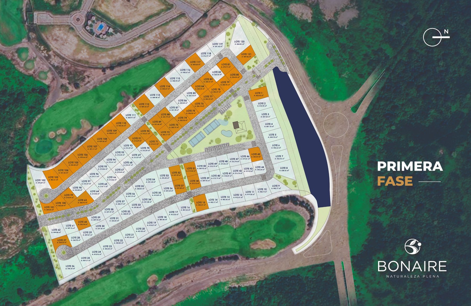 Plano general Bonaire, Fase 1, con la ubicación de los 121 lotes